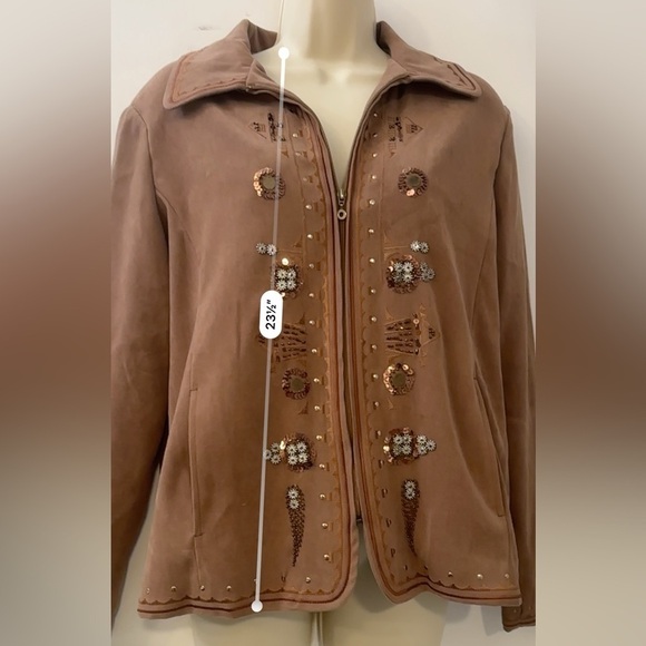 Vintage Allison Daley Women’s 10 Brown Embroidered Zip Jacket Sequins + Pockets - Picture 10 of 14